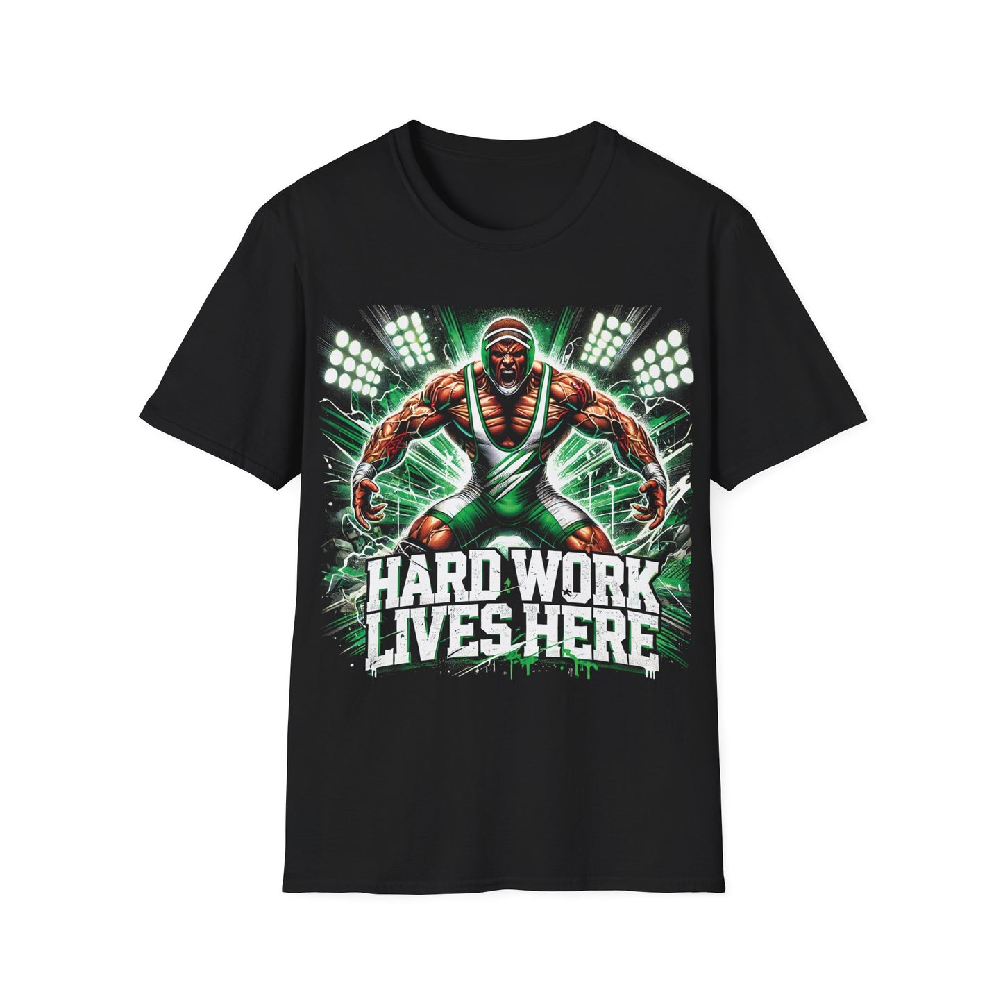 Hard Work Lives Here Wrestling T-Shirt - Intense Wrestling Design