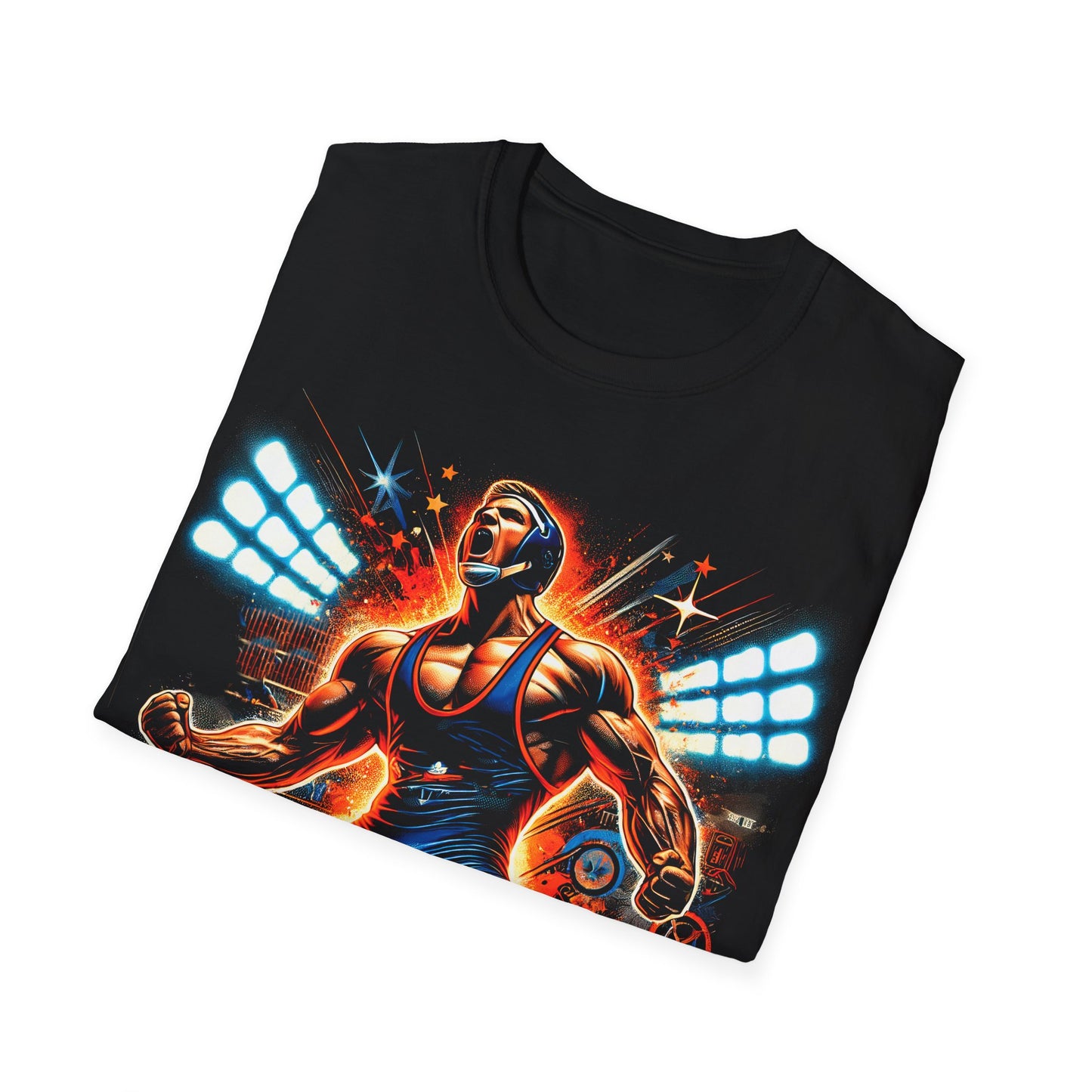 Wrestling T-Shirt: 'Champions are built not born' Design on Black Softstyle Tee