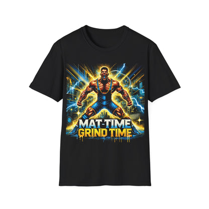 Wrestling T-Shirt - Mat Time Grind Time - Black Softstyle