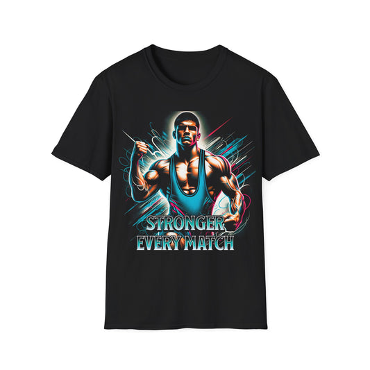 Stronger Every Match Wrestling T-Shirt - Bold and Dynamic Athlete Design