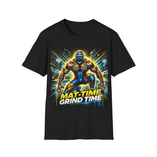 Mat Time, Grind Time Wrestling T-Shirt - Explosive Athlete Design for Champions