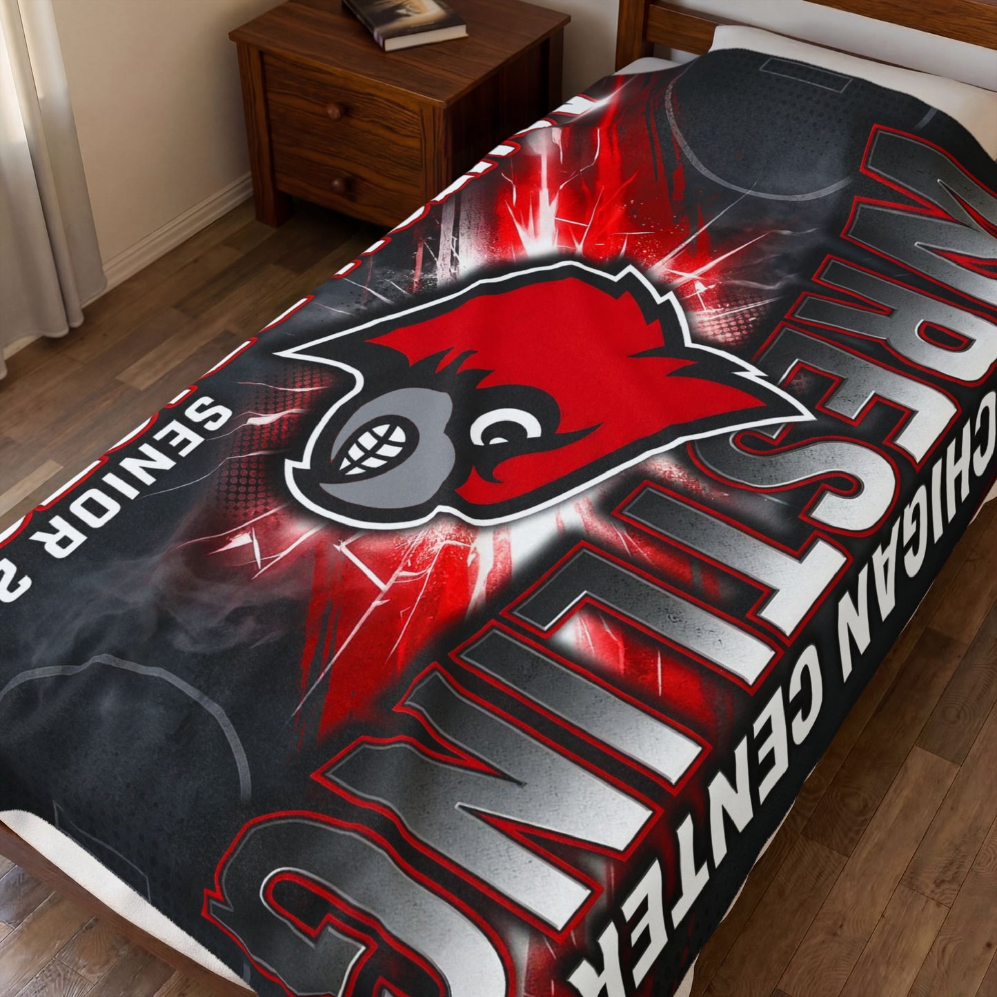 Wrestling Team Velveteen Plush Blanket – Personalized ‘Ashton Bristow' Senior 2026, Michigan Center Cardinals