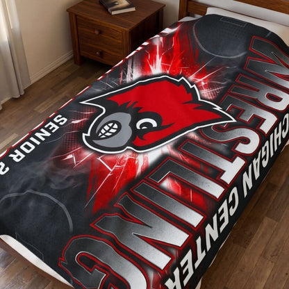 Wrestling Team Velveteen Plush Blanket – Personalized ‘Ashton Bristow' Senior 2026, Michigan Center Cardinals