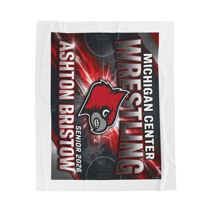 Wrestling Team Velveteen Plush Blanket – Personalized ‘Davi’on King' Senior 2026, Michigan Center Cardinals