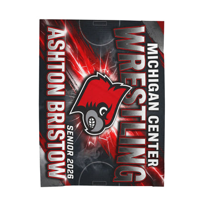 Wrestling Team Velveteen Plush Blanket – Personalized ‘Ashton Bristow' Senior 2026, Michigan Center Cardinals
