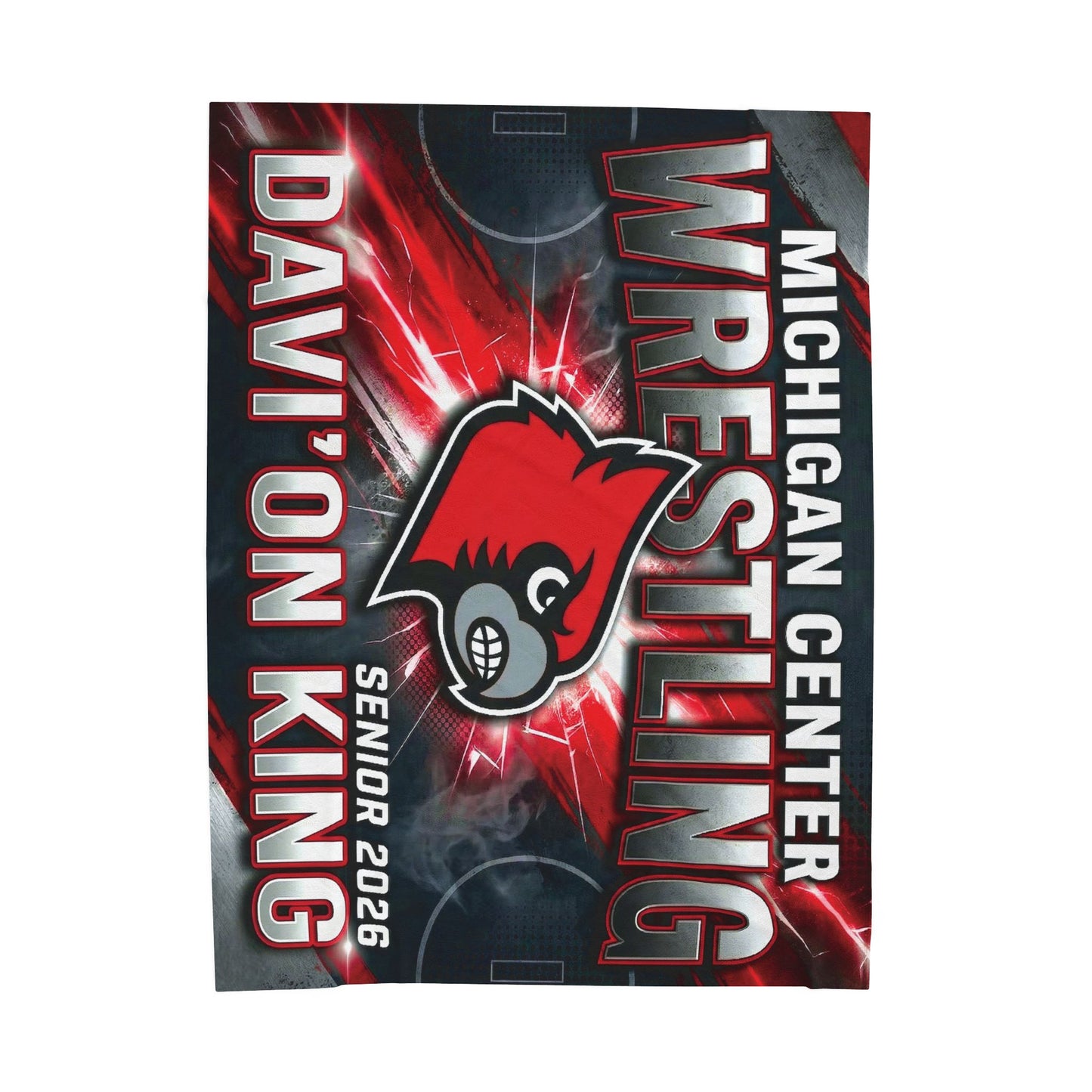 Wrestling Team Velveteen Plush Blanket – Personalized ‘Davi’on King' Senior 2026, Michigan Center Cardinals
