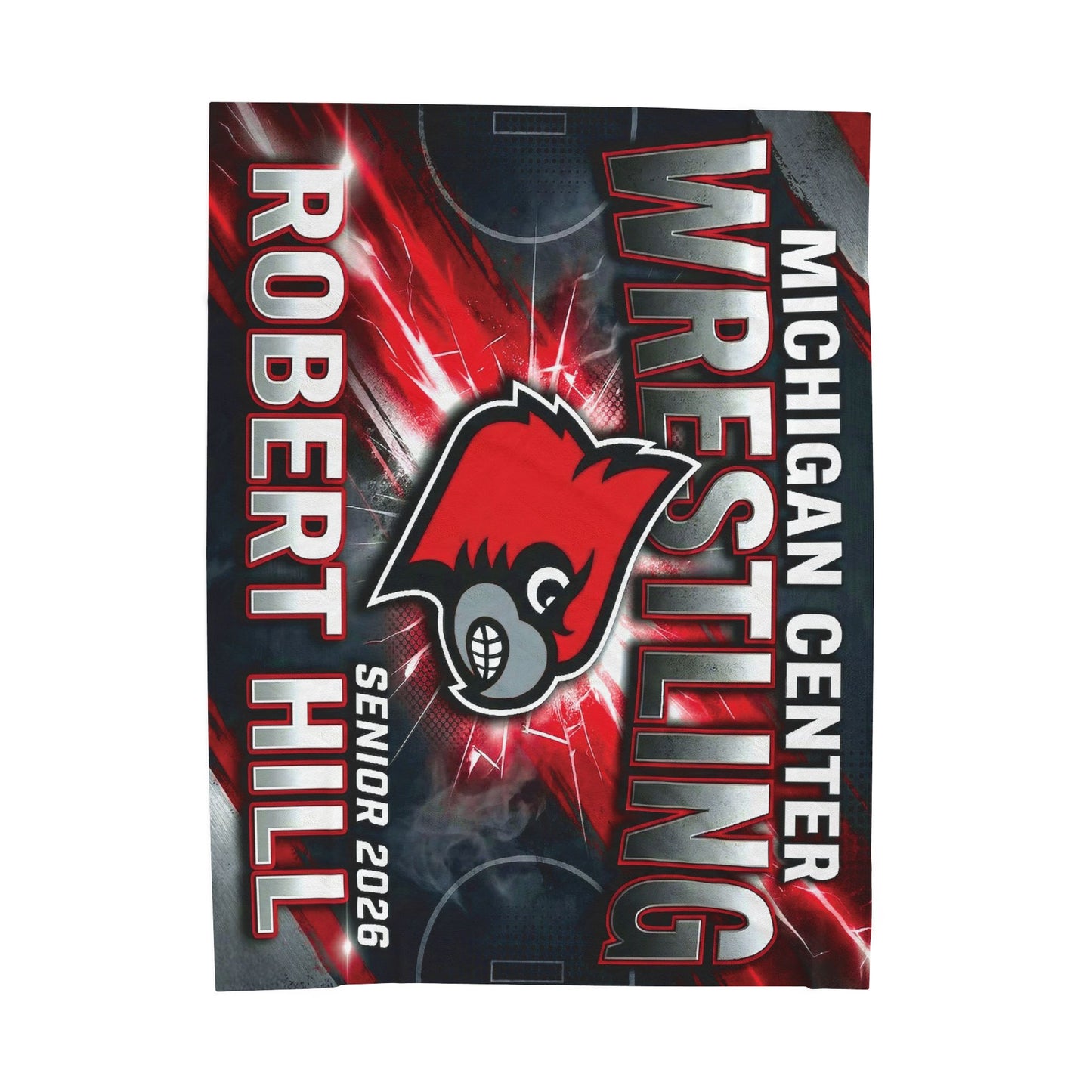 Wrestling Team Velveteen Plush Blanket – Personalized ‘Robert Hill’ Senior 2026, Michigan Center Cardinals