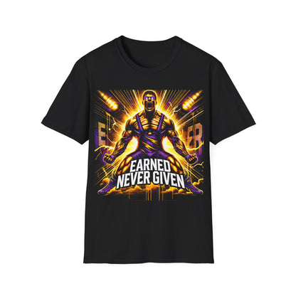 Wrestling T-Shirt with 'Earned Never Given' Design - Gildan Black Softstyle